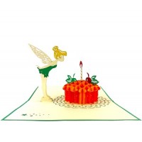 Handmade 3D Pop up Card Happy Birthday Tinkerbell Cake Candle Fairy Cartoon Kid Child Birthday Party Invitation